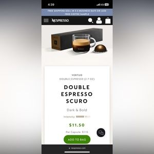 2 LEFT! Nespresso Vertuo Double Espresso Scuro Capsules (unopened)